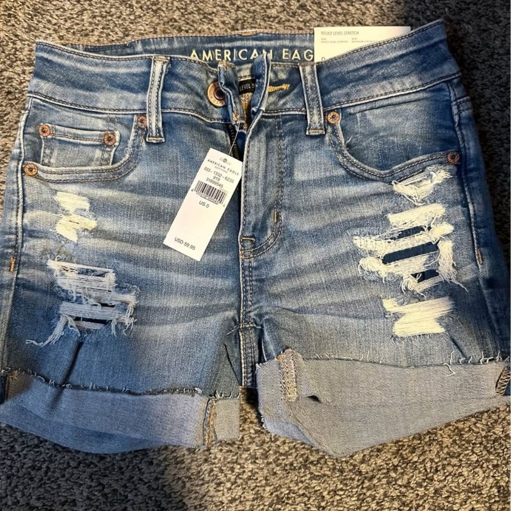 American Eagle Outfitters Women's Distressed Blue Denim Shorts